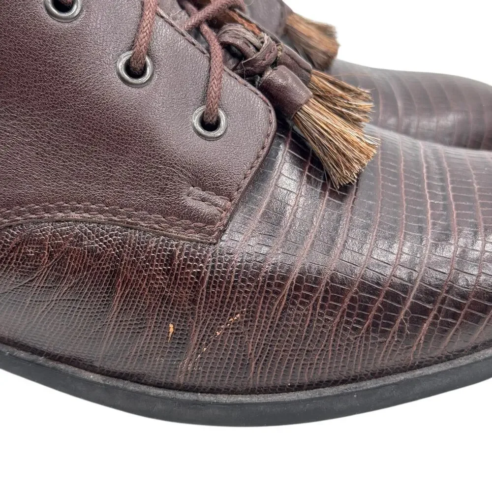 Ariat Bancroft Tasseled Bootie SZ 8 Womens Leather Brown Reptile Embossed Preppy